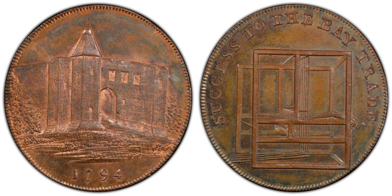 Essex, Colchester copper 1/2 Penny Token 1794 MS63 Brown PCGS, D&H-10. Edge: PAY...