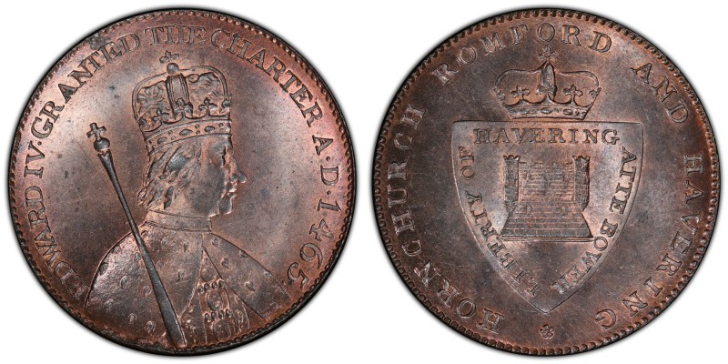 Essex, Hornchurch copper 1/2 Penny Token ND (18th Century) MS65 Red and Brown PC...