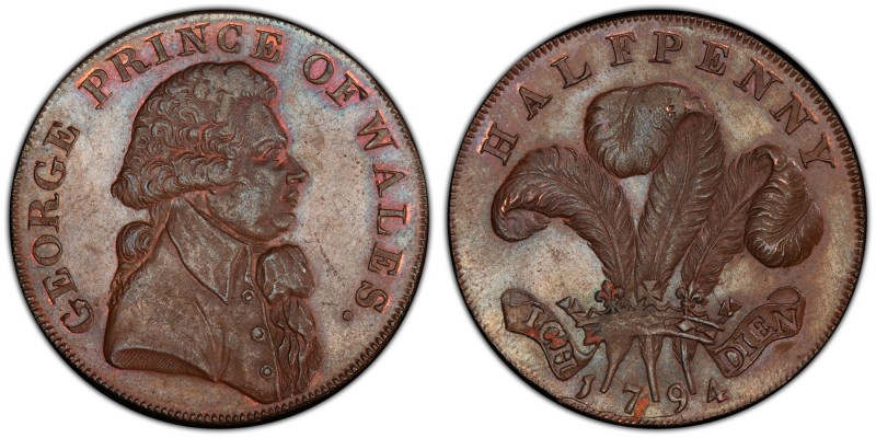 Essex, Warly copper 1/2 Penny Token 1794 MS64 Brown PCGS, D&H-36. Edge: WARLEY C...