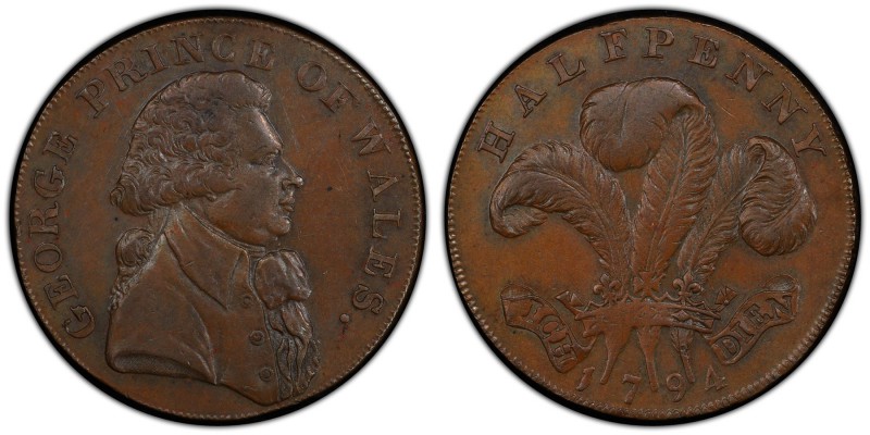 Essex, Warley copper 1/2 Penny Token 1794 AU58 Brown PCGS, D&H-36. GEORGE PRINCE...