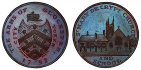 Gloucestershire, Gloucester copper Penny Token 1797 MS64 Brown PCGS, D&H-2. Shield of arms, CITY TOKEN and P. KEMPSON FECIT either side, arms of GLOUC...