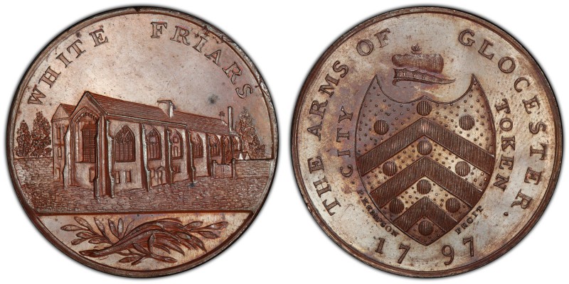 Gloucestershire, Gloucester copper Penny Token 1797 MS64 Brown PCGS, D&H-8. Whit...