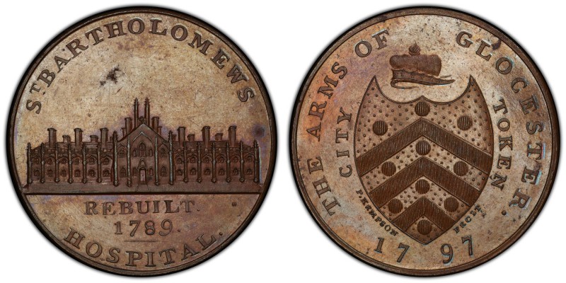 Gloucestershire, Gloucester copper Penny Token 1797 MS64 Brown PCGS, D&H-11. Coa...