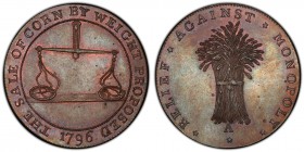 Gloucestershire, Badminton copper 1/2 Penny Token 1796 MS65 Brown PCGS, D&H-46. Edge: Plain. RELIEF AGAINST MONOPOLY. Wheatsheaf / THE SALE OF CORN BY...