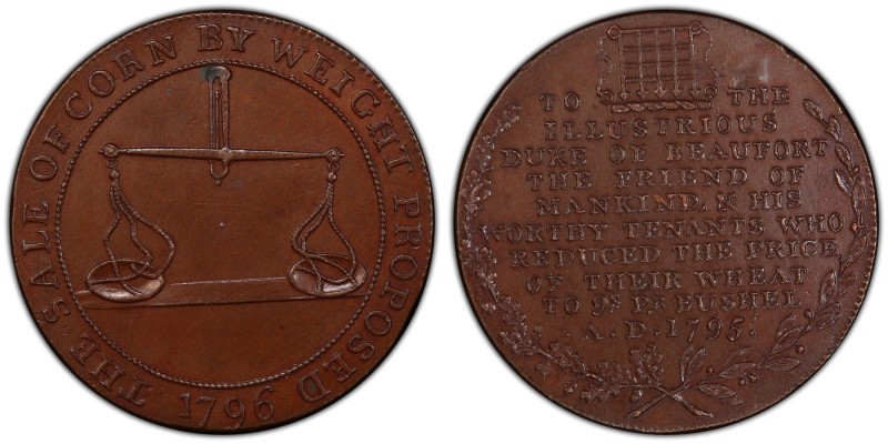 Gloucestershire, Badminton copper 1/2 Penny Token 1796 MS63 Brown PCGS, D&H-50. ...