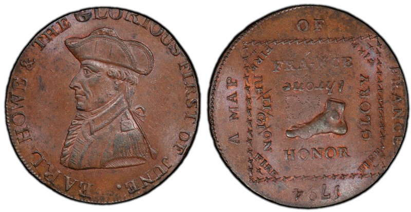 Hampshire, Emsworth copper 1/2 Penny Token 1794 MS63 Brown PCGS, D&H-18. EARL HO...