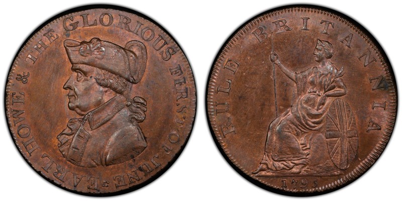 Hampshire, Emsworth copper 1/2 Penny Token 1795 MS64 Red and Brown PCGS, D&H-23....