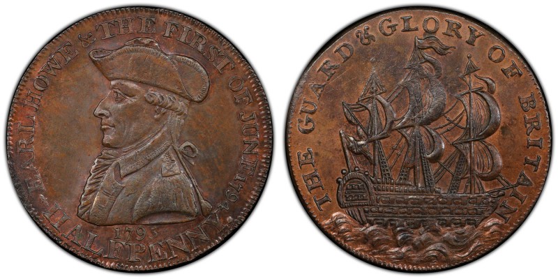 Hampshire, Emsworth copper 1/2 Penny Token 1795 MS63 Brown PCGS, D&H-29b. Edge: ...