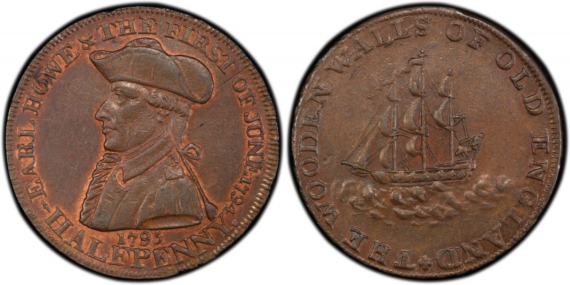 Hampshire, Emsworth copper 1/2 Penny Token 1795 MS62 Brown PCGS, D&H-30. EARL HO...