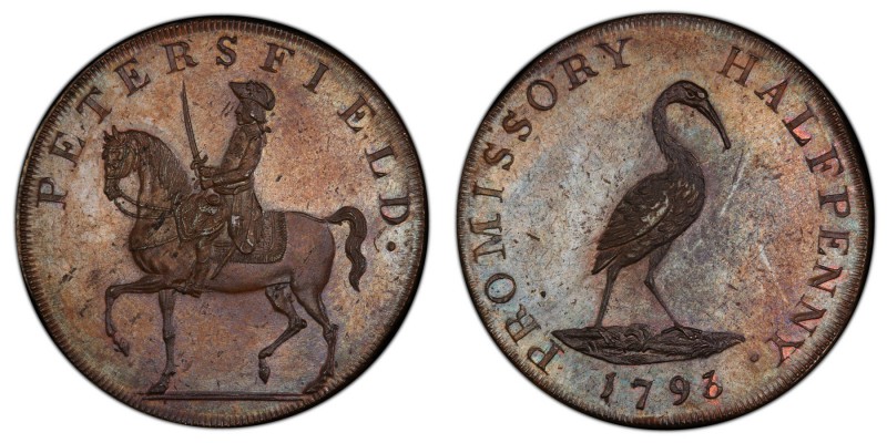 Hampshire, Petersfield copper 1/2 Penny Token 1793 MS64 Brown PCGS, D&H-48a. Edg...