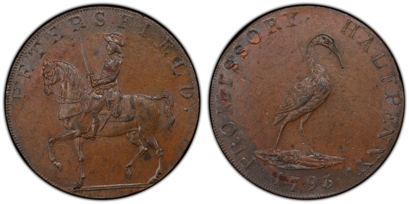Hampshire, Petersfield copper 1/2 Penny Token 1793 MS63 Brown PCGS, D&H-48a. Edg...