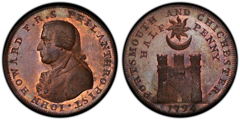 Hampshire, Portsmouth copper 1/2 Penny Token 1794 MS64 Brown PCGS, D&H-55. Bust ...