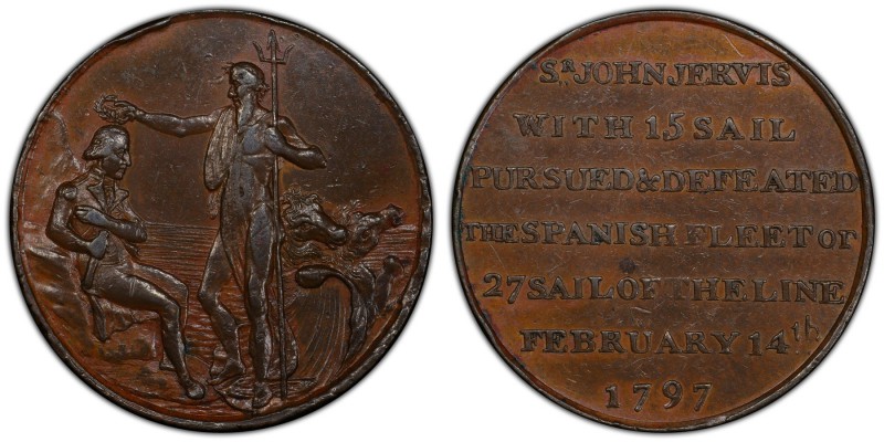 Hampshire, Portsmouth copper 1/2 Penny Token 1797 AU55 Brown PCGS, D&H-64. Neptu...