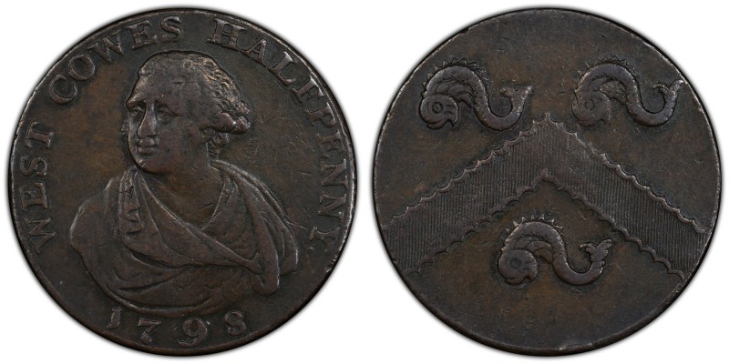 Hampshire, Portsmouth copper 1/2 Penny Token 1798 XF40 Brown PCGS, D&H-94. WEST ...