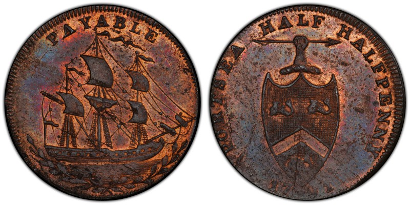Hampshire, West Cowes copper Farthing Token 1791 MS64 Red and Brown PCGS, D&H-95...