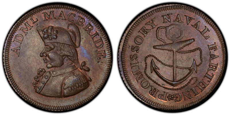 Hampshire, West Cowes copper Farthing Token ND (18th Century) MS64 Brown PCGS, D...