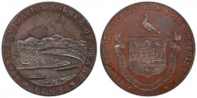 Hertfordshire, Hereford bronzed copper Proof 1/2 Penny Token 1795 PR64 PCGS, D&H-4. Edge: PAYABLE AT BISHOPS STORTFORD. STORT NAVIGATION SOURCE OF TRA...