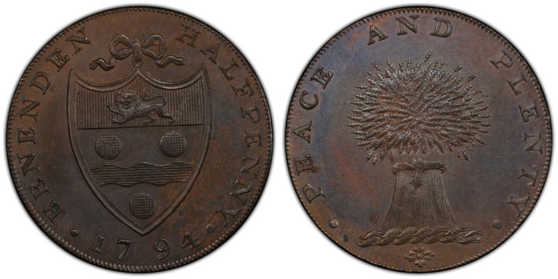 Kent, Benenden copper 1/2 Penny Token 1794 MS65 Brown PCGS, D&H-4. BENENDEN HALF...