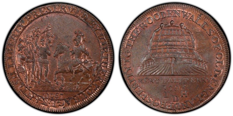 Kent, Deptford copper 1/2 Penny Token 1795 MS64 Brown PCGS, D&H-13a. Edge: PAYAB...