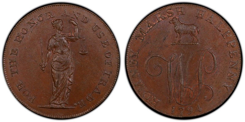 Kent, Dimchurch copper 1/2 Penny Token 1794 MS64+ Brown PCGS, D&H-15. Cypher W.P...