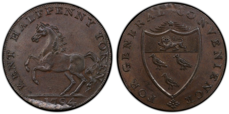 Kent Goudhurst copper 1/2 Penny Token 1794 MS64 Brown PCGS, D&H-28. Edge: PAYABL...