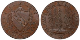 Kent, Lamberhurst copper 1/2 Penny Token 1794 MS65 Brown PCGS, D&H-34. Coat of arms within laurel wreath, SUSSEX HALFPENNY TOKEN around / Row of hop p...