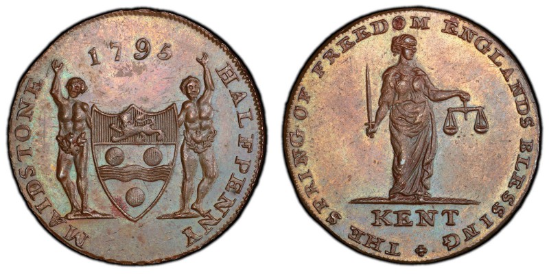 Kent, Maidstone copper 1/2 Penny Token 1795 MS63 Brown PCGS, D&H-36. Edge: "PAYA...