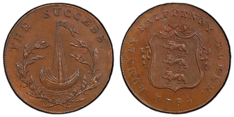 Kent, Romney copper 1/2 Penny Token 1794 MS64 Brown PCGS, D&H-38, Conder p.52, 2...