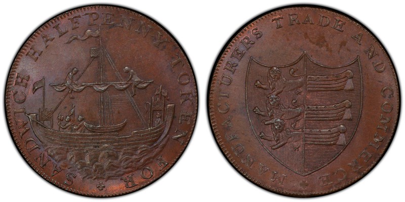 Kent, Sandwich copper 1/2 Penny Token ND (18th Century) MS65 Brown PCGS, D&H-39,...