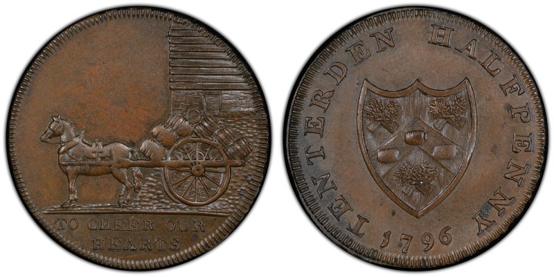 Kent, Tenterden copper 1/2 Penny Token 1796 MS62 Brown PCGS, D&H-42. Edge: PAYAB...
