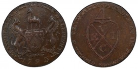 Lancashire, Manchester copper 1/2 Penny Token 1793 AU58 Brown PCGS, D&H-129. MANCHESTER PROMISSORY HALFPENNY. Grocer's arms and supporters / PAYABLE A...