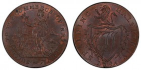 Lincolnshire, Spalding copper 1/2 Penny Token 1794 MS65 Brown PCGS, D&H-5. SUCCESS TO THE COMMERCE OF BRITAIN. Britannia standing, ships behind / SPAL...