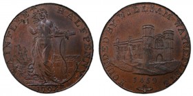 Lincolnshire, Wainfleet copper 1/2 Penny Token 1793 MS64 Brown PCGS, D&H-8. WAINFLEET HALFPENNY. Figure of Hope / FOUNDED BY WILLIAM WAYNEFLETE. Wainf...