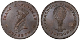Middlesex copper Farthing Token 1823 MS63 Brown PCGS, Malpas-27. ISAAC EARLYSMAN SPARROW. Half-length bust in uniform left / IRONMONGER BISHOPSGATE LO...