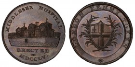 Middlesex, Kempson's copper Penny Token ND (18th Century) MS64 Brown PCGS, D&H-61. Hospital / Coat of arms. 

HID09801242017