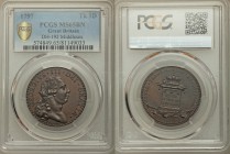 Middlesex copper Penny Token 1797 MS65 Brown PCGS, D&H-192. National Series. Bust George III right / Inscription on gravestone, crown, scepter and roy...