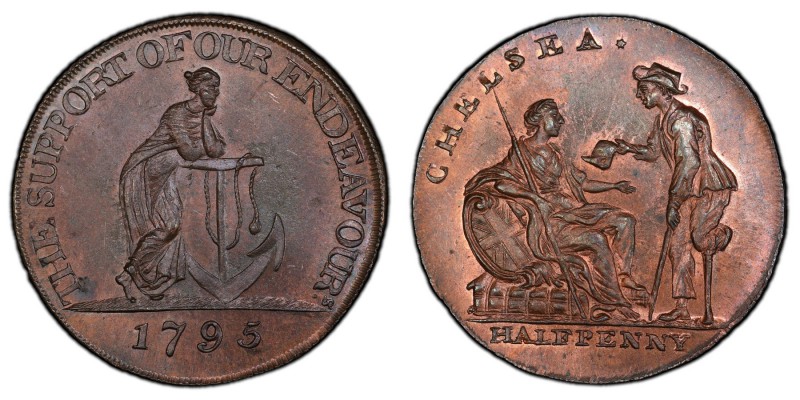 Middlesex, Chelsea copper 1/2 Penny Token 1795 MS64 Red and Brown PCGS, D&H-277....