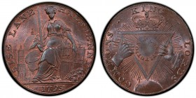 Middlesex, Davison copper 1/2 Penny Token 1795 MS66 Red and Brown PCGS, D&H-295a. SISE LANE HALFPENNY. Seated female holding sword and shield, St Paul...