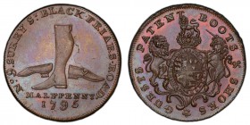Middlesex, Guest's copper 1/2 Penny Token 1795 MS64 Brown PCGS, D&H-308; Atkins p.94, 223. Edge: PAYABLE IN LONDON . + . + . + . + . + . Royal Arms, S...