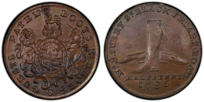 Middlesex, Guests copper 1/2 Penny Token 1795 MS64 Brown PCGS, D&H-308b. Edge: P...