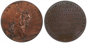 Middlesex, Heslop's copper 1/2 Penny ND (18th Century) MS62 Brown PCGS, D&H-336b. CAN YOU DO SO. A man and an ape, both standing on one leg / HESLOP N...