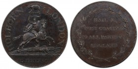 Middlesex, Ibberson's bronzed copper Proof 1/2 Penny Token ND (18th Century) PR64 PCGS, D&H-339. HOLBORN LONDON. Man on horseback riding right / MAIL ...