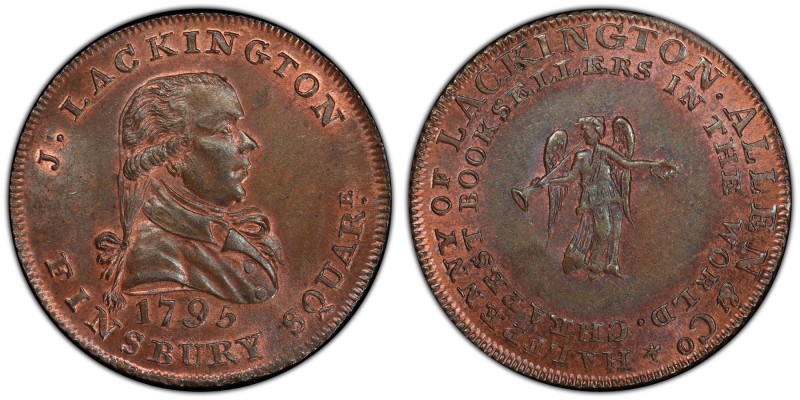 Middlesex, Lackington's copper 1/2 Penny Token 1795 MS64 Red and Brown PCGS, D&H...