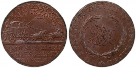 Middlesex copper "Mail Coach" 1/2 Penny Token ND (18th Century) MS64 Brown PCGS, D&H-366. MAIL COACH HALFPENNY PAYABLE IN LONDON; TRADE EXPEDITION & T...