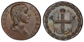 Middlesex, Orchard's copper 1/2 Penny Token ND (18th Century) MS64 Brown PCGS, D&H-400. Bust Robert Orchard right / City of London arms, mace and swor...