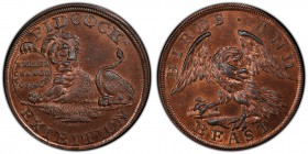 Middlesex, Pidcock's copper 1/2 Penny Token ND (18th Century) MS64 Red and Brown PCGS, D&H-414. PIDCOCKS EXIBITION. A lion couchant, holding a shield ...