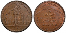Middlesex, Richardson's copper 1/2 Penny Token 1795 MS64+ Brown PCGS, D&H-467. NOTHING VENTURE NOTHING HAVE. Figure of Fortune standing between two lo...