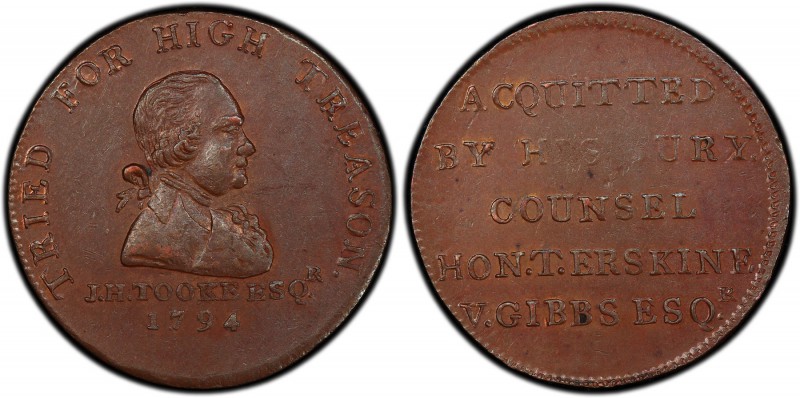 Middlesex copper 1/2 Penny Token 1794 MS62 Brown PCGS, D&H-1045a. Political and ...