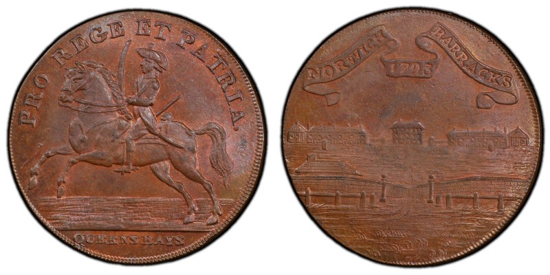 Norfolk, Norwich copper 1/2 Penny Token 1793 MS64 Brown PCGS, D&H-46a. Edge: Pla...