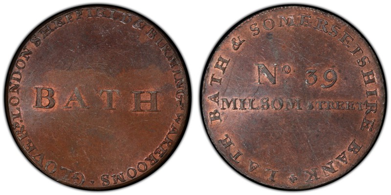 Somersetshire, Bath copper 1/2 Penny Token ND (18th Century) MS64 Brown PCGS, D&...